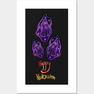 Hand Lettered Happy Halloween and Ghosts Posters and Art